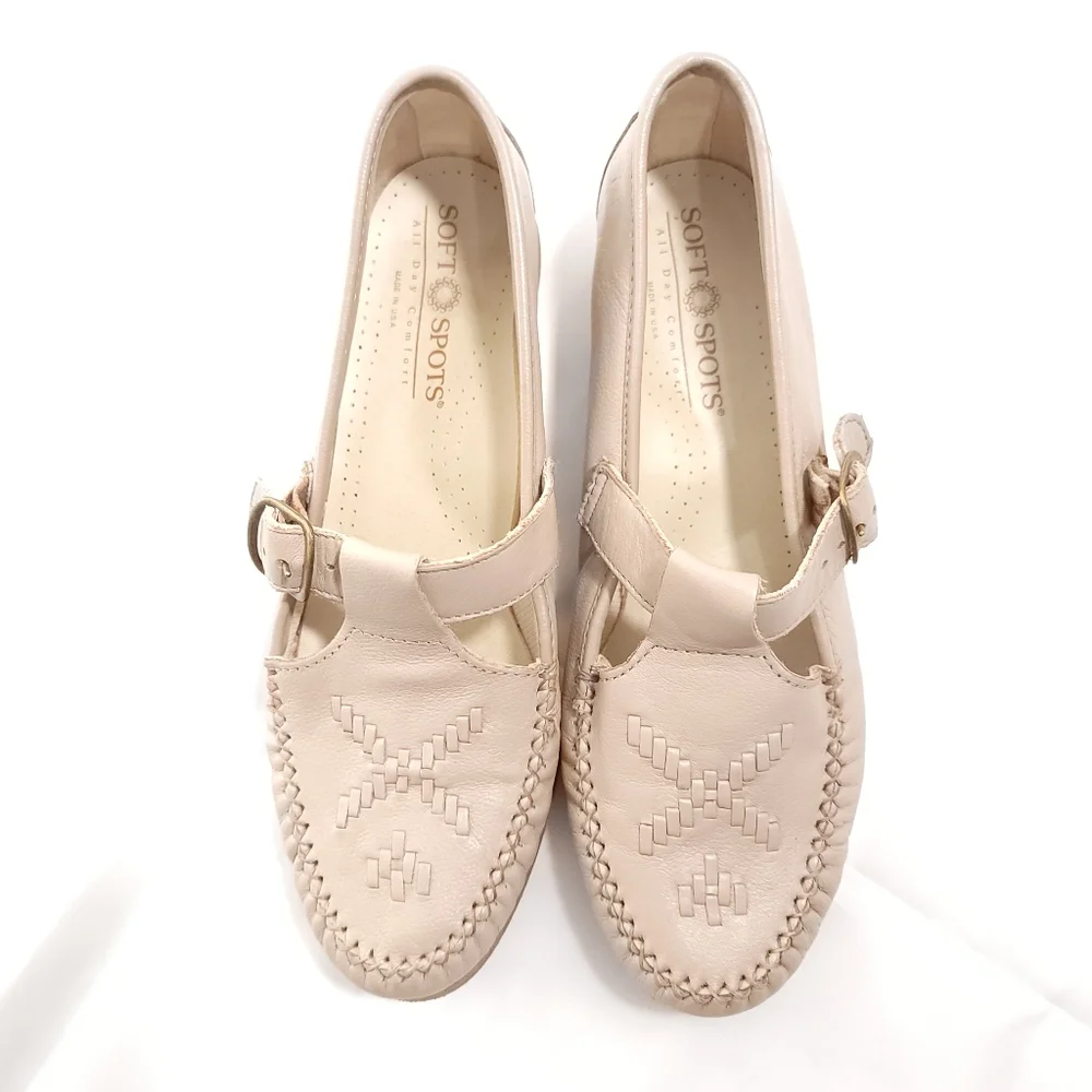 Softspots Leather Mary Jane Weaved Loafer Beige Cottage Core Sz 6.5 - Picture 4 of 9